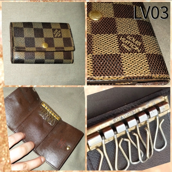 LOUIS VUITTON BROWN CHECKERED LEATHER KEY/CARD HOLDER SMALL WALLET ~ AUTHENTIC - Picture 2 of 13
